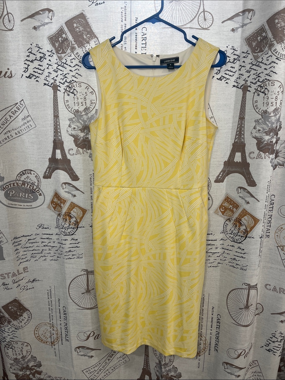 Lands' End Yellow Patterned Sleeveless Midi Sheath Dress